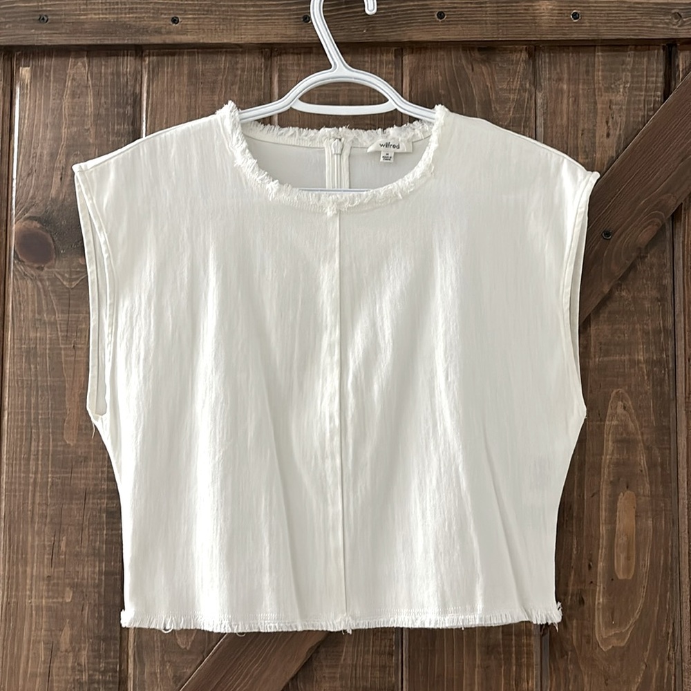 Wilfred Cropped Cream Top with Frayed Hem and Neckline